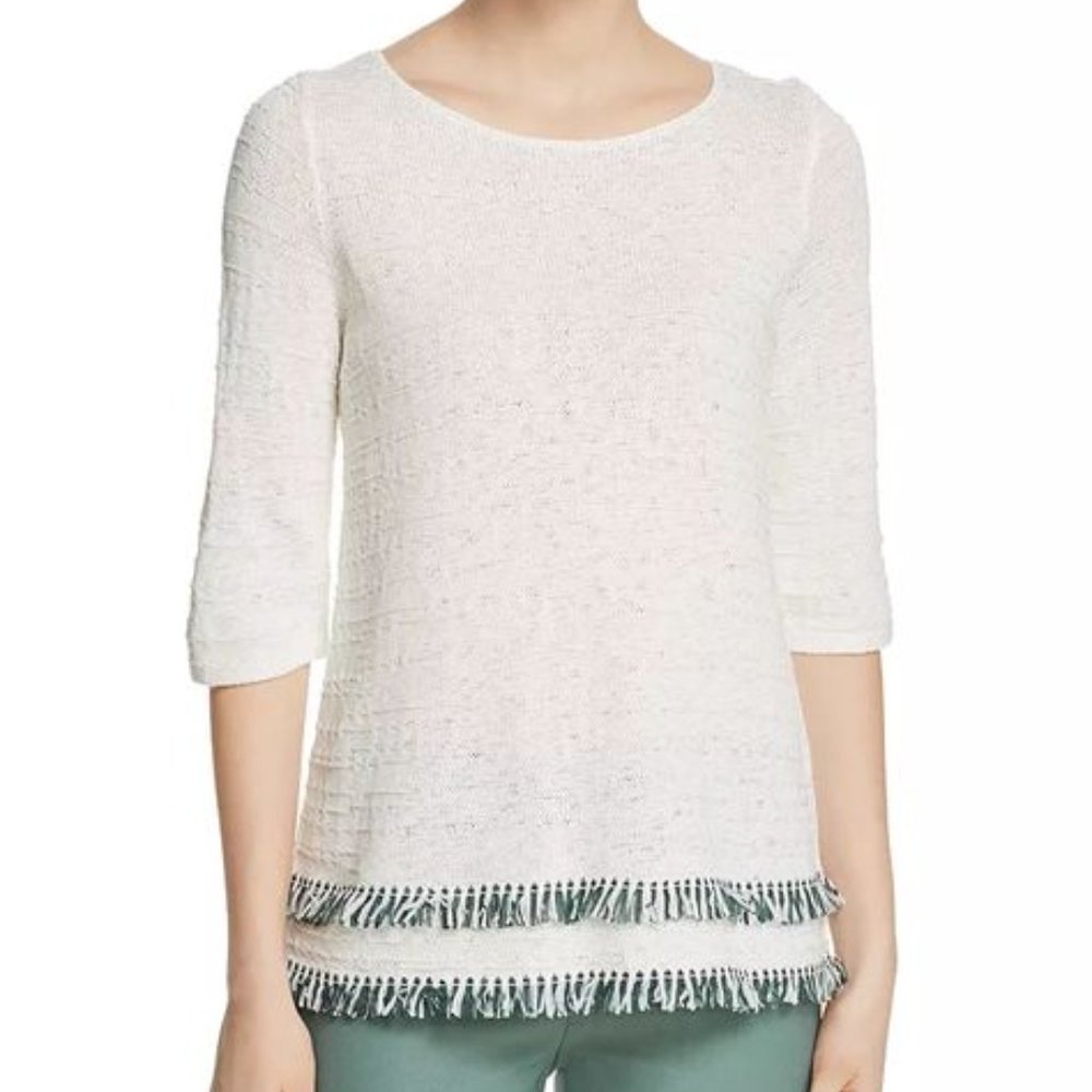 NWOT Nic+Zoe Cruise Half-Sleeve Fringe-Hem Sweater Sz S